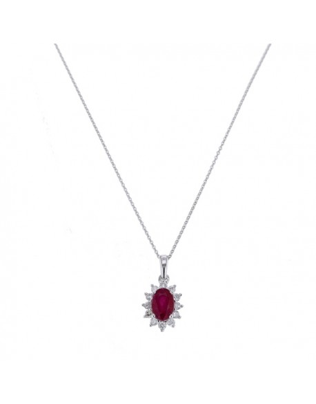 Pendentif entourage "Cyrilla" de diamants et rubis sertis griffes, 0,18 carat et saphir 0,66 carat