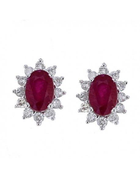 Boucles d'oreilles entourages "Cyrilla" de diamants et rubis sertis griffes, 0,36 carat et rubis 1,32 carats